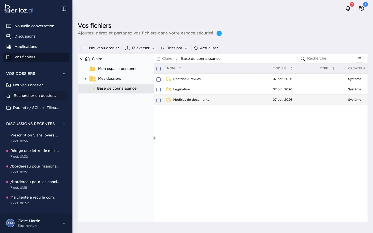 La Base de connaissance dans le gestionnaire de documents