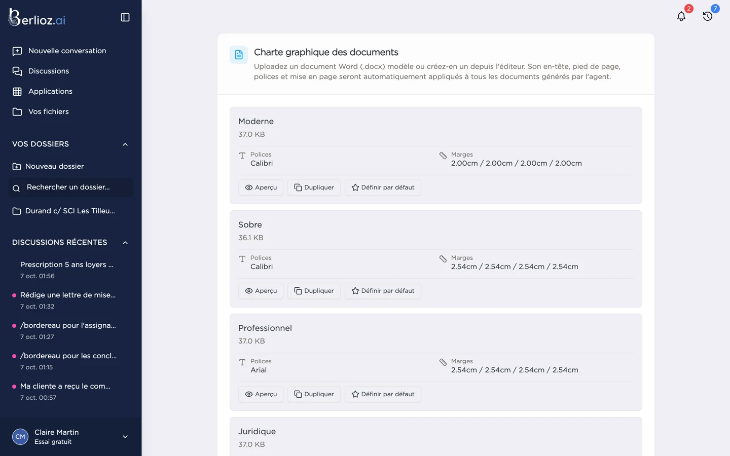 Les modèles de la charte graphique