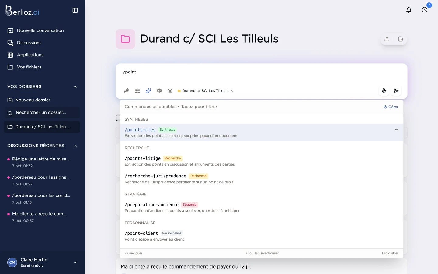 Utilisation d'une commande personnalisée