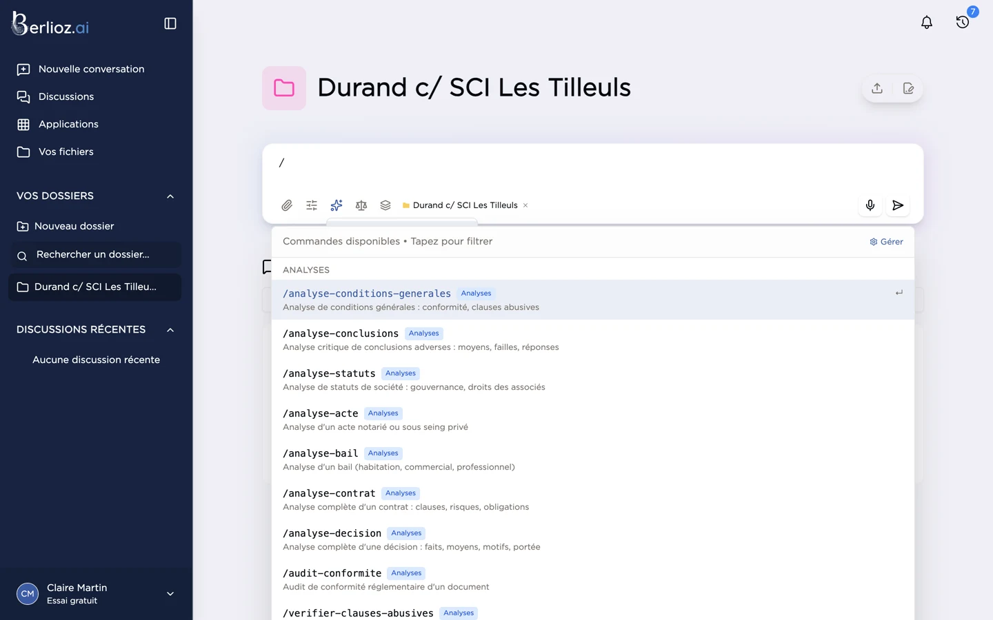 La liste des commandes rapides
