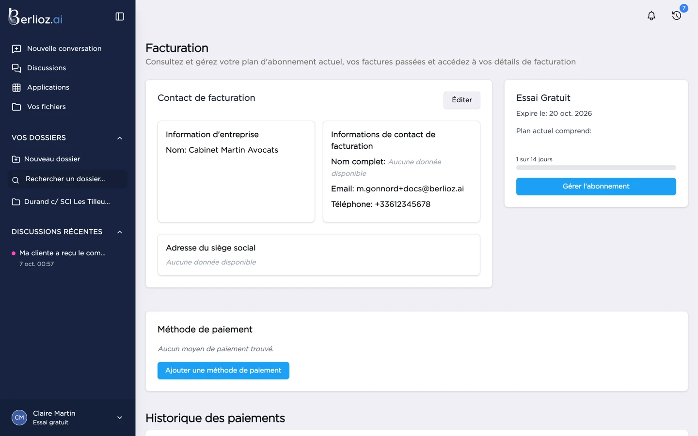 La page Facturation