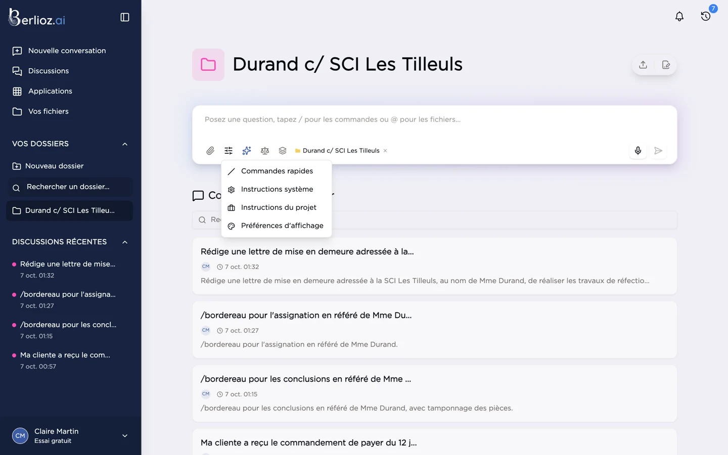 Le menu des réglages de la zone de saisie