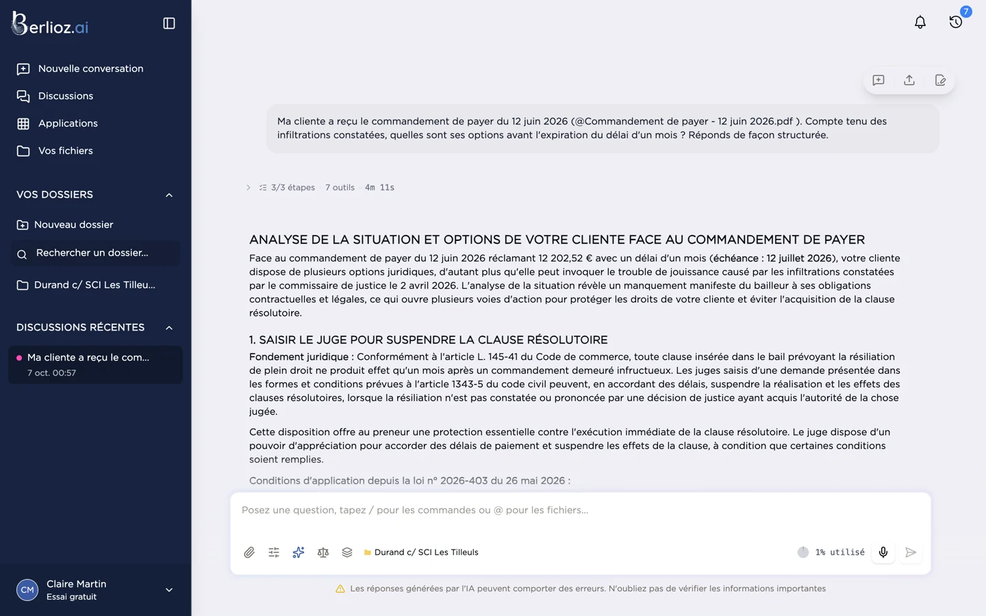 Une réponse structurée de l'assistant