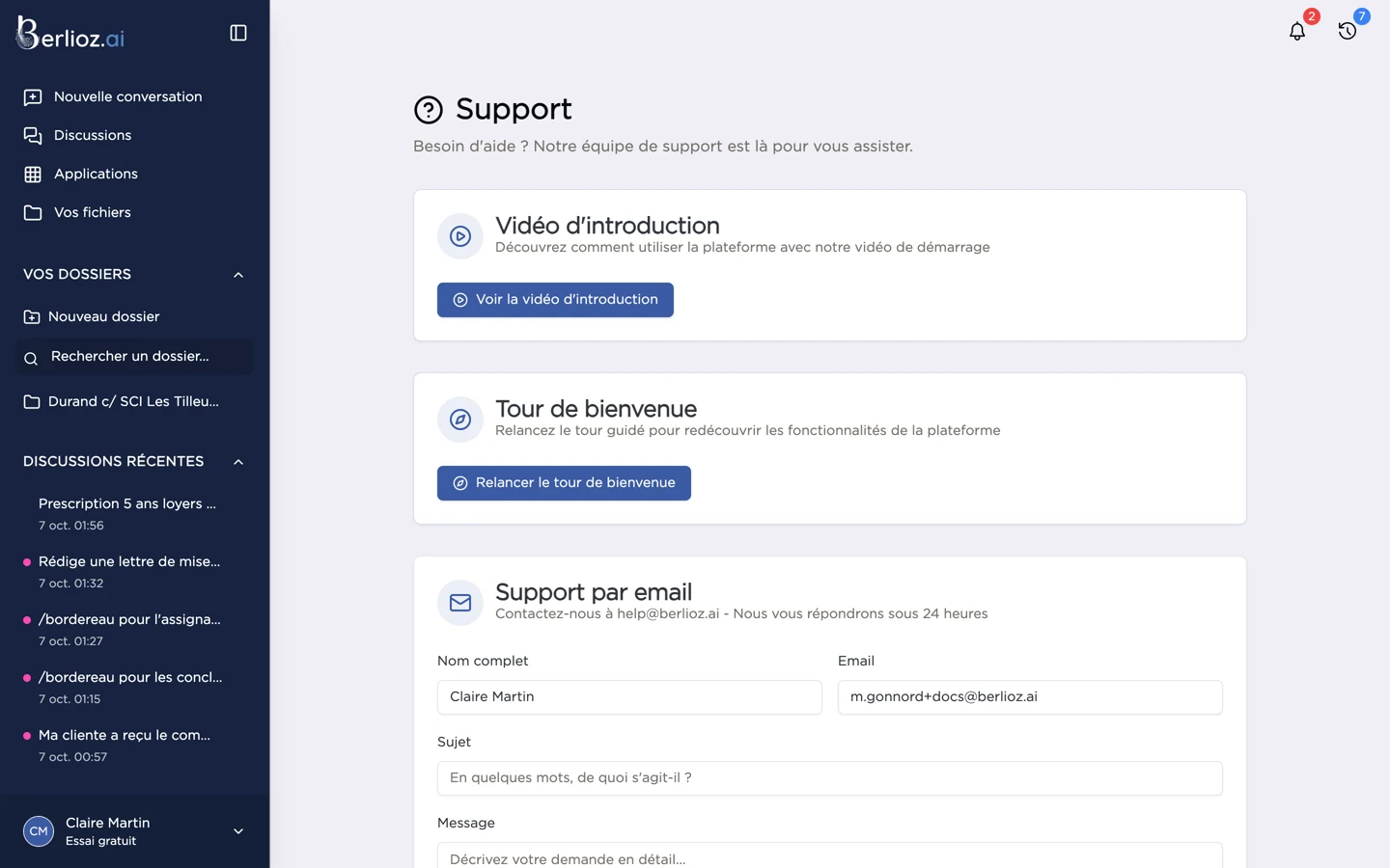 La page Support